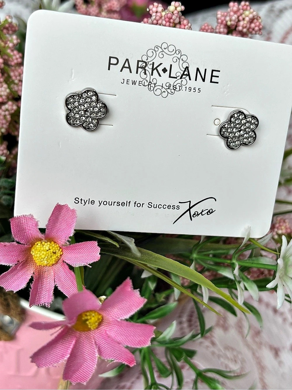 Park Lane Whimsey Flower Rhinestone Stud Earrings Rhinestone Flower Stud Silver